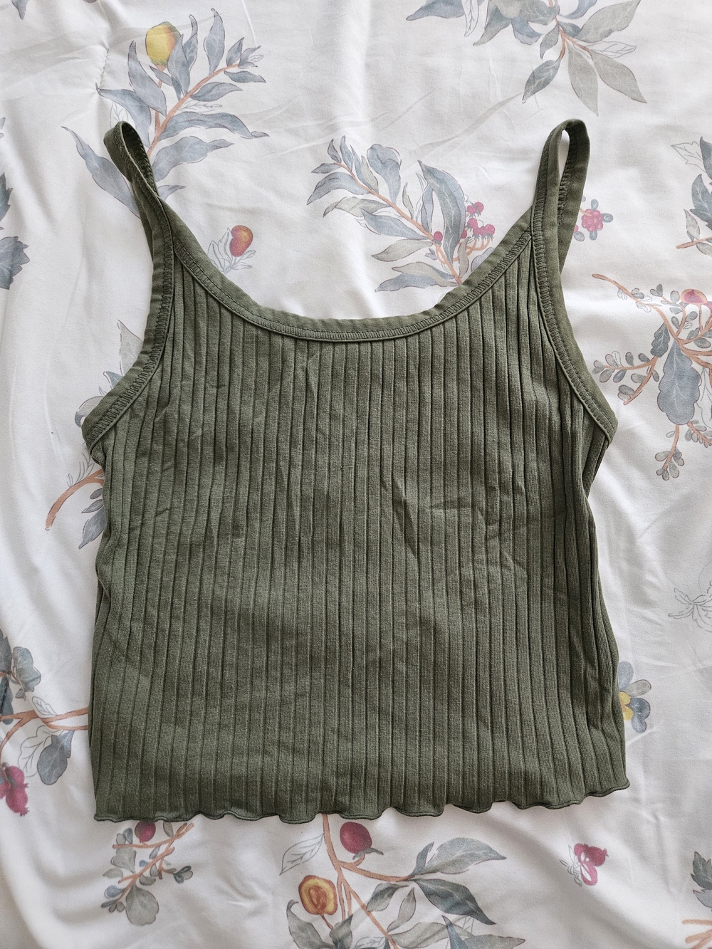 Old Navy Olive Ribbed, Lettuce-Hem Tank Camisole